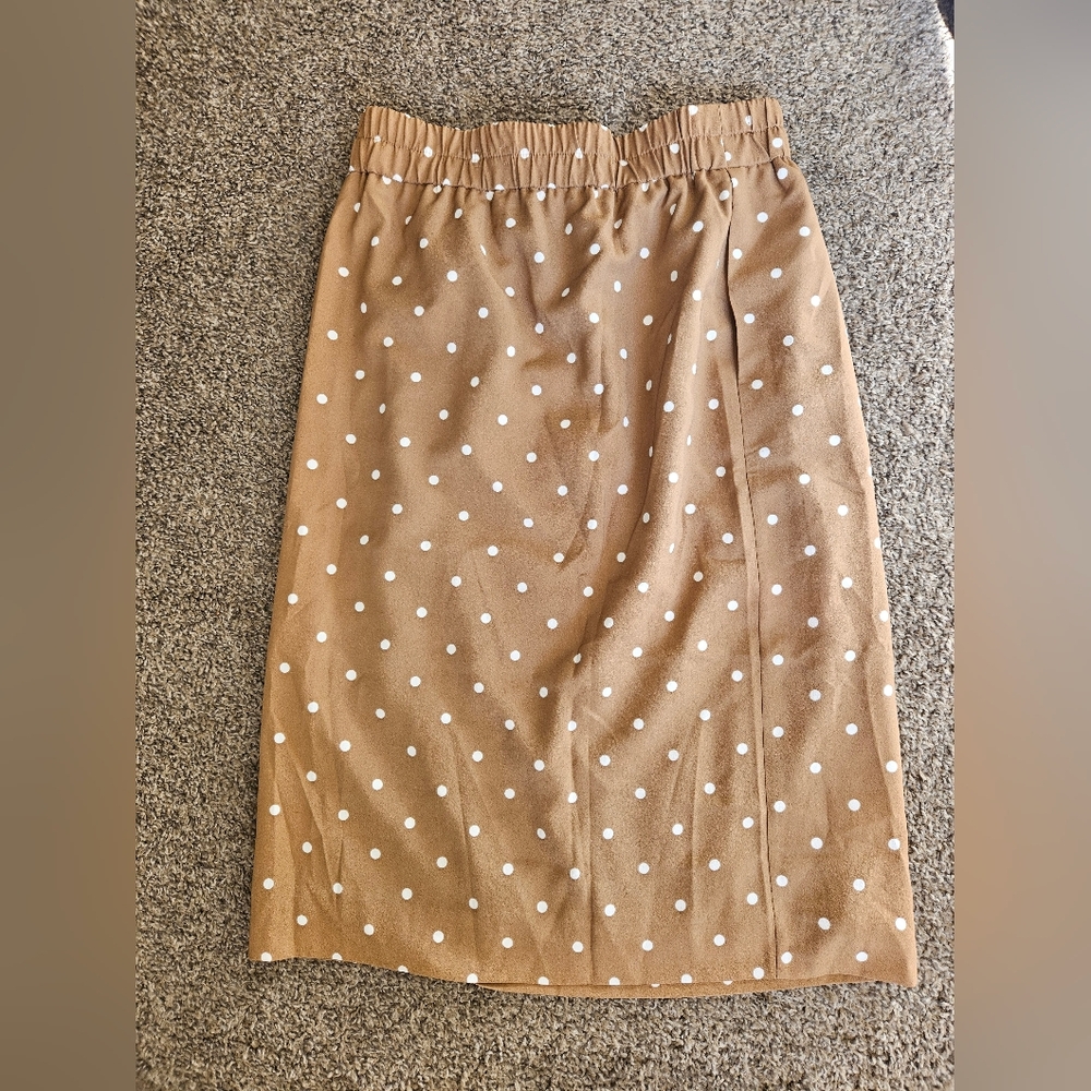 NWT J. Crew Tan Pencil Skirt with White Polka Dots Pockets